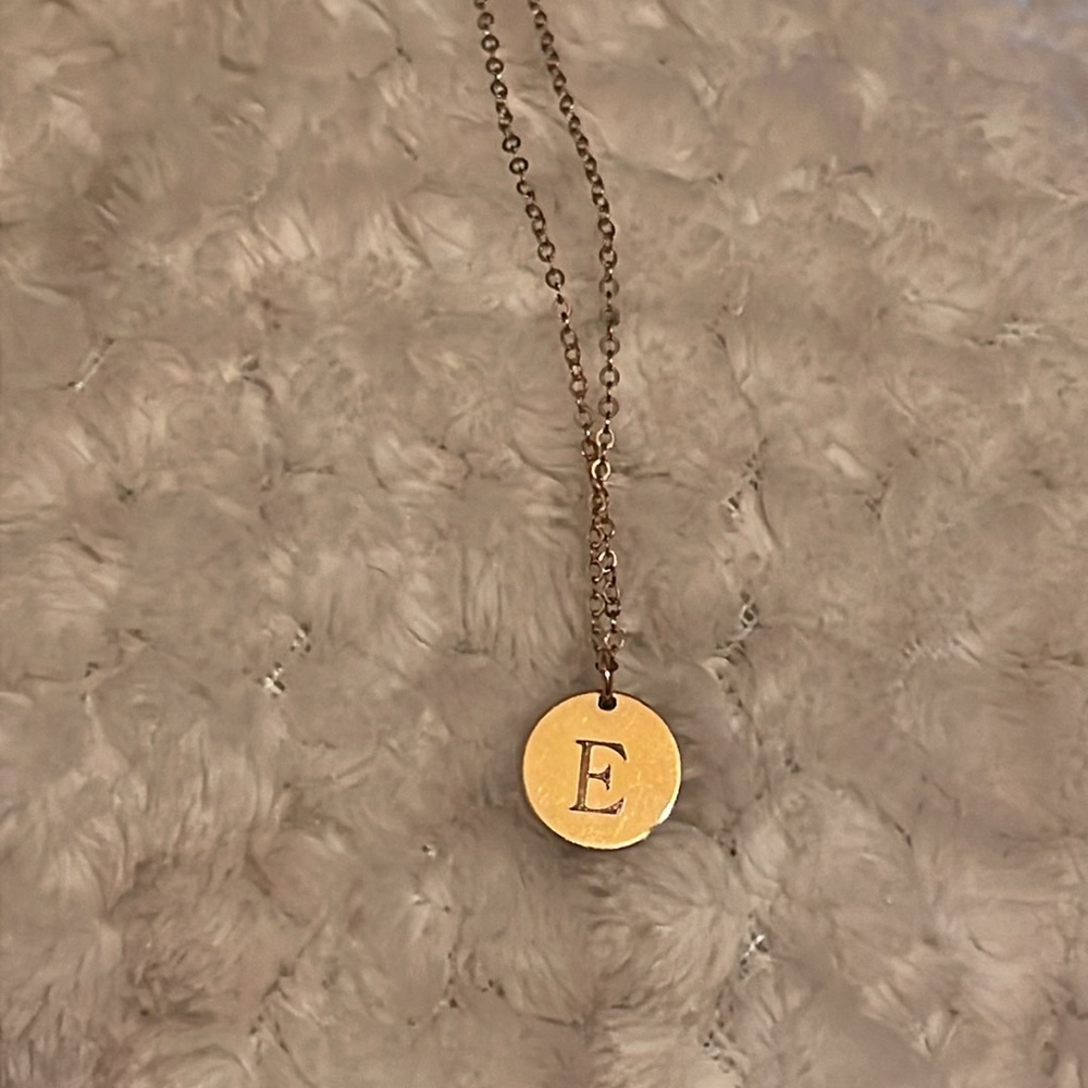 Rose gold “E” initial necklace